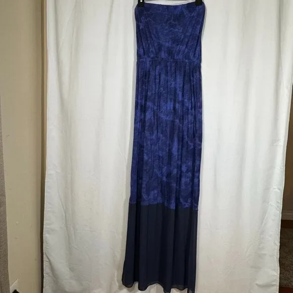 EXPRESS Royal Blue Tiedye Size Medium Strapless Dress Tube Top Sheer Bottom - Picture 8 of 14